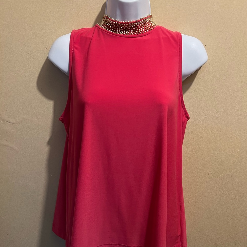 Beaded / Pearl High neck, , coral, sleeveless